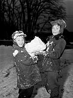 Två barn leker i den första snön i Kungsträdgården.