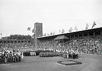 Stockholms Stadion. Svenska Flaggans dag firas.