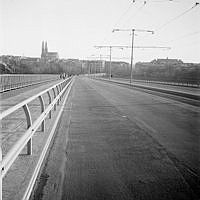 Västerbron mot Södermalm. Tomt på biltrafik p.g.a. bensinransonering.