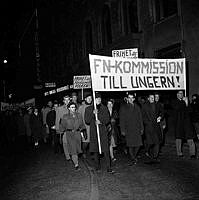 Fredsgatan. Studenter i demonstrationståg till förmån för Ungern.